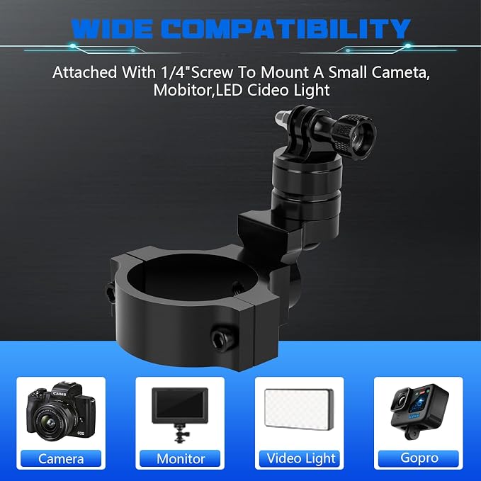 Chelhead Camera Mount Holder UTV ATV Fit for GoPro Hero, SJ, DJL, Insta360 | Aluminum Roll Bar Clamp With 360° Rotation,Fits 1, 1.5, 1.75 And 2 Inch Tubes On UTVs Polaris, Can-Am, Kawasaki, Yamaha, Boat - Image 7