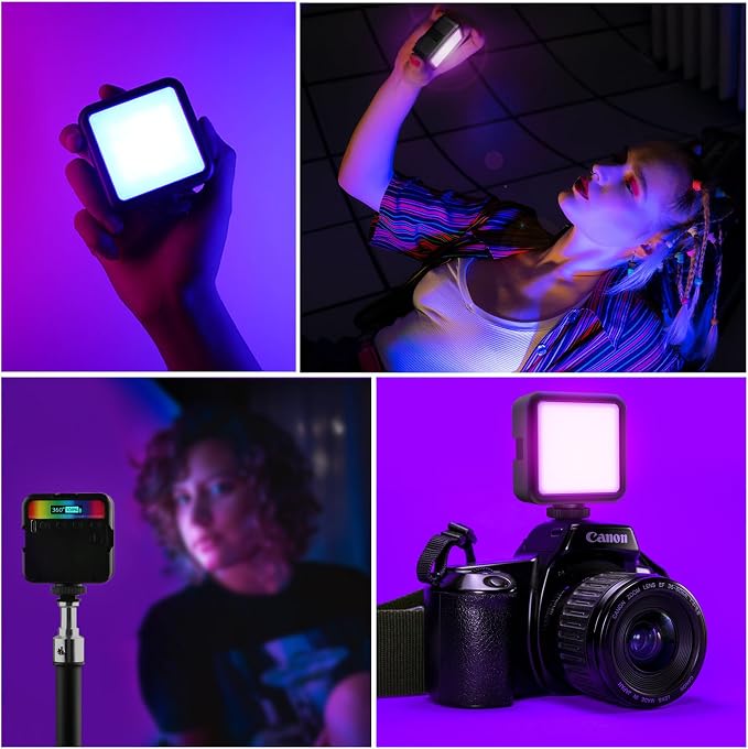 Magnetic RGB Led Video Light LED Camera Light 360° Full Color Portable Photography Lighting Whit 3 Cold Shoe，，2000mAh Rechargeable CRI 96+/2500-9900K/13 Scene (Black) - Image 7