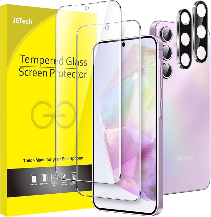 JETech Screen Protector for Galaxy A35, with Camera Lens Protector, 2+2Pack | HD Clear Tempered Glass, Anti-Scratch Protection by JETech
