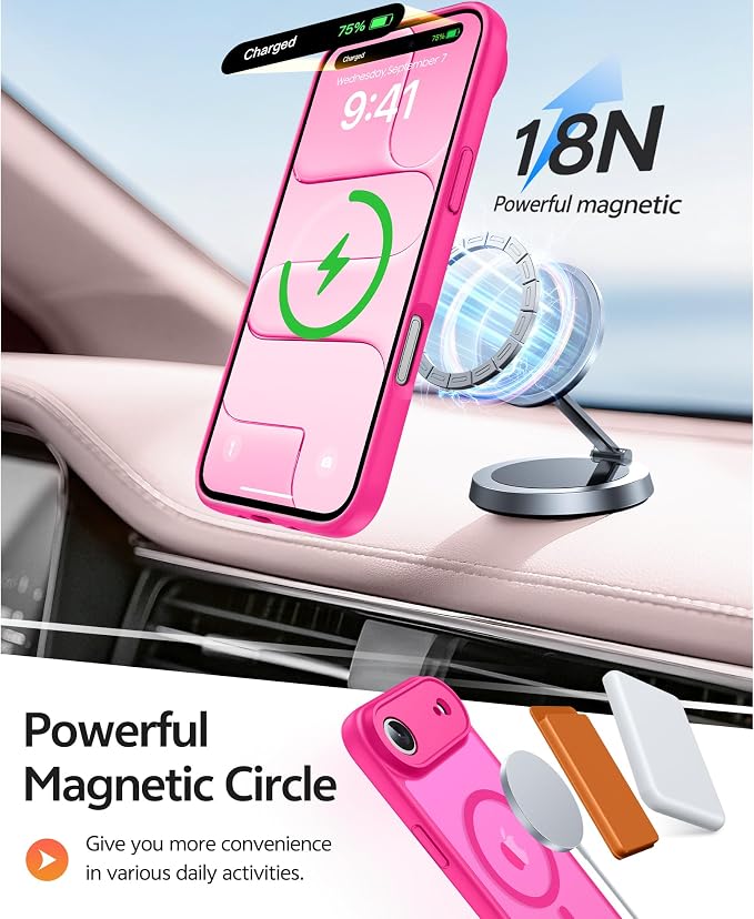 FNTCASE for iPhone Air Case, Fit for Magsafe, with Glass Screen Protector | Full Camera Protection, Translucent Matte, 14FT Military Grade Drop Proof, Shockproof Protective Phone Cover, Hot Pink - Image 3