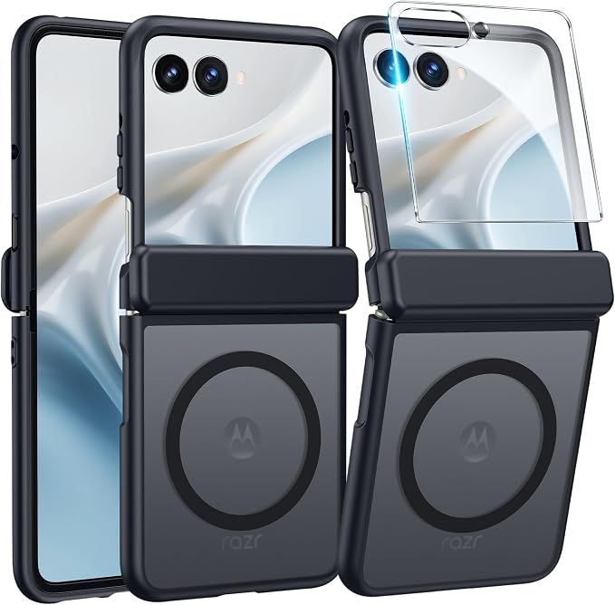 FNTCASE for Motorola Razr 2026/2025 Case, Fit for Magsafe, Hinge Protection | Screen Protector, Translucent Matte Magnetic Back, 18FT Military Grade Drop Proof, Protective Phone Cover, Black by FNTCASE