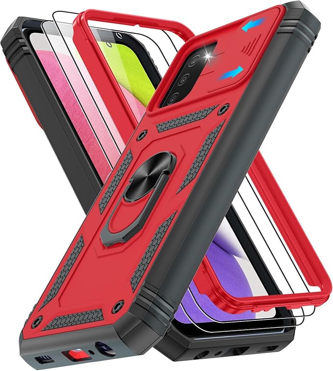 Gritup for Galaxy A03S Phone Case Military-Grade Shockproof with Kickstand | with 2 PCS Screen Protector, Slide Camera Cover, Heavy Duty Outdoor Protection Funda para Galaxy A03s Cover-Red+Black by Gritup