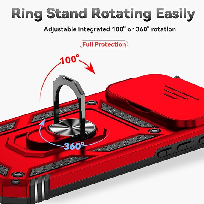 SunStory Phone Case for iPhone 17 Pro Max Case with HD Screen Protector & Slide Camera Cover & Rotated Ring Kickstand, [Military-Grade] Phone Case for iPhone 17 Pro Max, Red - Image 4