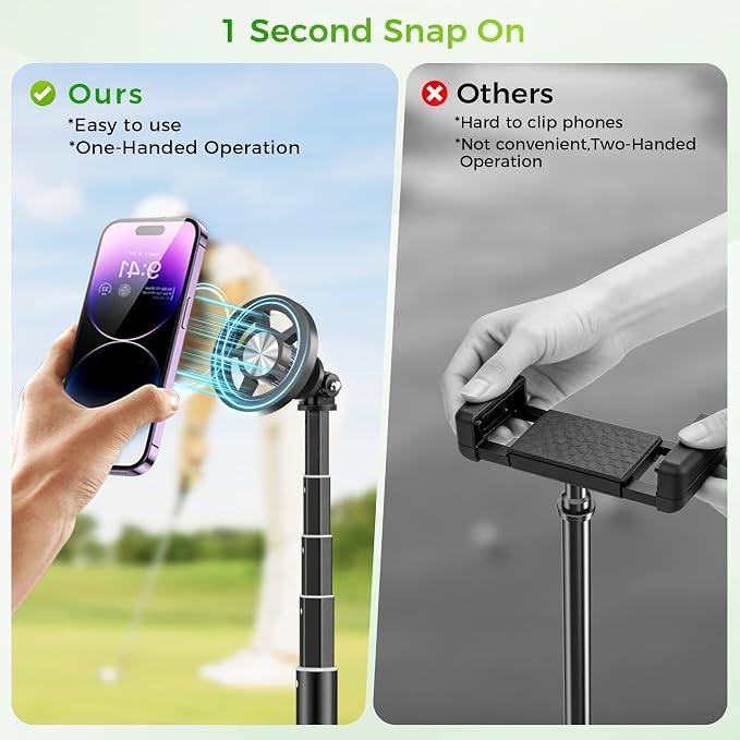 Golf Selfie Stick Tripod & Ground Spike to Record Swing, Phone Mount | Golf spike& tripod, strong magnetic mount, 11.4–47in adjustable pole, 1/4" thread, portable& compact, durable aluminum design - Image 3