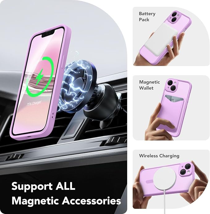 CAPRARO for iPhone 14 Case, Compatible with MagSafe | Upgraded [Full Camera Protection] Shockproof Protective Slim Translucent Matte Magnetic Phone Case 6.1'', Roland Purple - Image 3