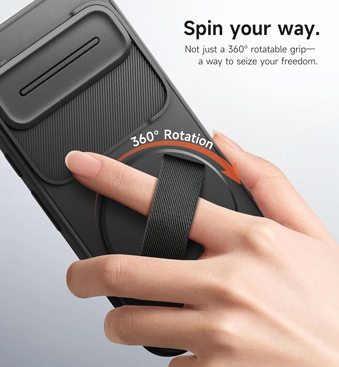 SURITCH for Google Pixel 10 Pro XL Case with 360° Rotatable Hand Strap Phone Grip Holder & Invisible Kickstand & Slide Camera Cover, Protective Cover for Pixel 10 Pro XL -Black - Image 3