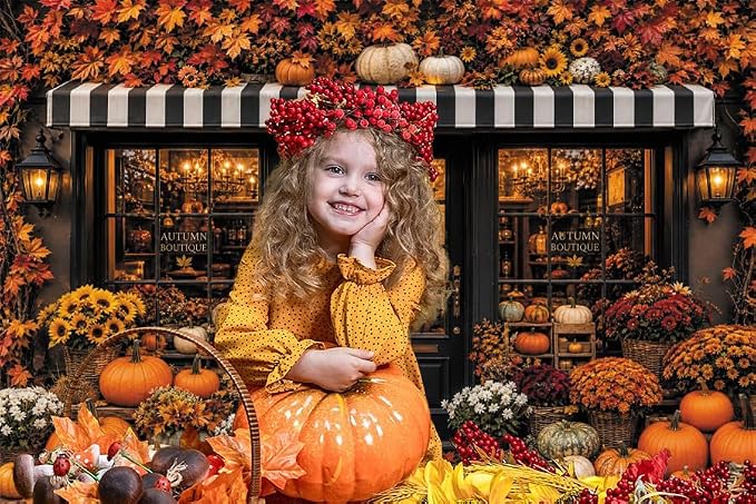 Fall Pumpkin Store Backdrop 8x6ft Autumn Boutique Harvest Pumkin Photography Background Vintage Fall Fall Festival Thanksgiving Family Party Decorations Banner Vinyl - Image 5