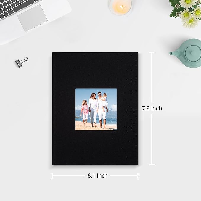 Mublalbum 2 Pack Small Photo Album 5x7, 52 Pockets, Linen Cover,Black | Linen Cover with Display Window, 52 Vertical Pockets, Portable Mini Picture Book for Artwork Postcards, Picture Storage - Image 2