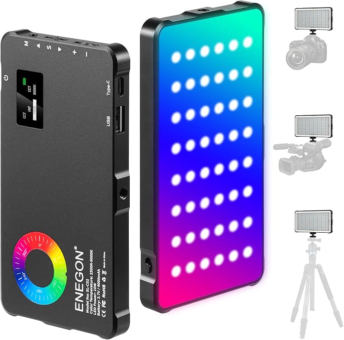 ENEGON RGB Video Light, Built-in 4000mAh Rechargeable Battery LED Camera Light Full Color 24 Common Light Effects, CRI≥95 2500-9000K LED Video Light Panel with Power Bank Function. by ENEGON