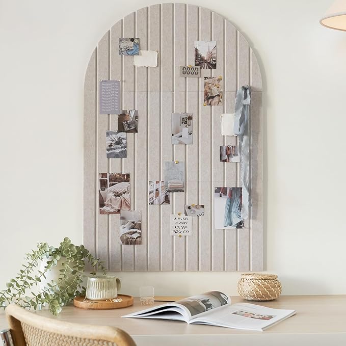 Large Arched Felt Bulletin Board - 6 Customizable Adhesive Tiles with Pins | Stylish 35" X 24" Cork Board Alternative for Office and Wall Decor - Perfect to Display Your Photos by ZICOTO