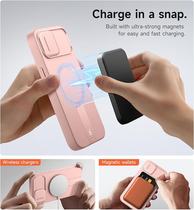 SURITCH for iPhone 17e/16e Case with Magnetic Camera Slide Cover and Adjustable Kickstand, Compatible with MagSafe, Shockproof Bumper Case Slim Protective Cover 6.1 Inch,Pink - Image 3