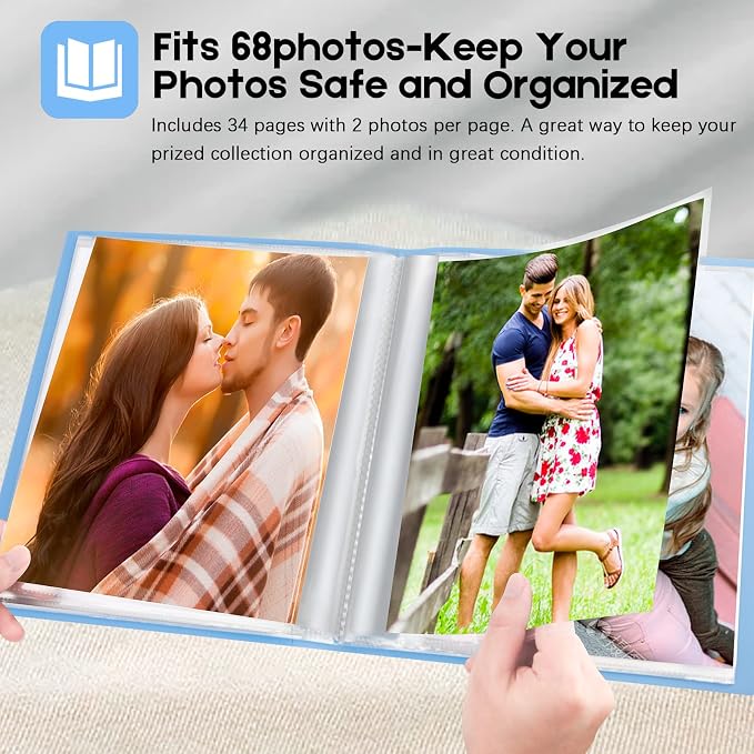Aevdor 8x10 Photo Album and Art Portfolio, Holds 68 Photos, Blue | Lightweight Plastic Cover, Elastic Closure, Clear Pockets for Photos, Artwork, Portraits, Certificates & Sketches - Image 8