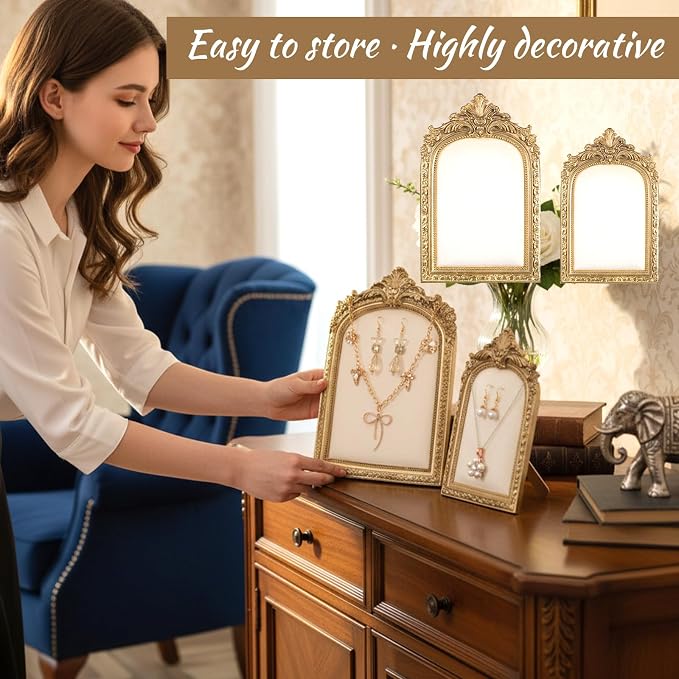 2PCS Vintage Jewelry Display Stand Set Baroque Gold Resin Photo Frame - Image 7