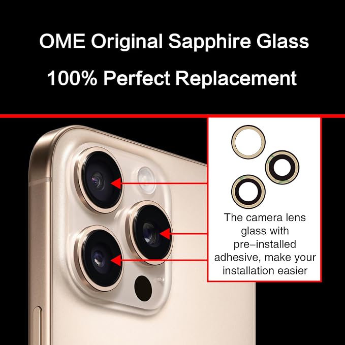 2PCS ASDAWN Back Rear Camera Lens Glass Replacement for iPhone 16 Pro Max and 16 Pro Camera Glass Lens Replacement with Pre-Installed Adhesive + Repair Tool Kit + Installation Manual - Image 4