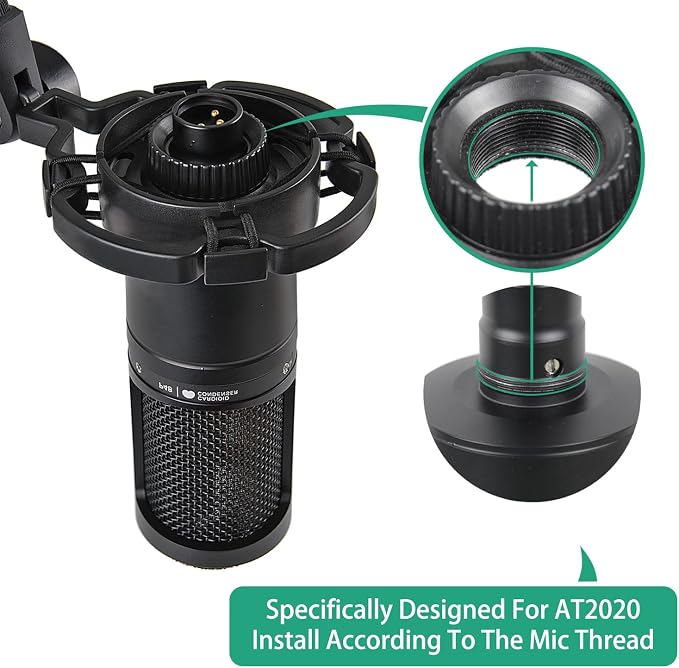 AT2020 Shock Mount with Pop Filter and Foam Windscreen, Noise Reduction Microphone Shock Mount Mic Holder for Audio Technica Mic - Image 3