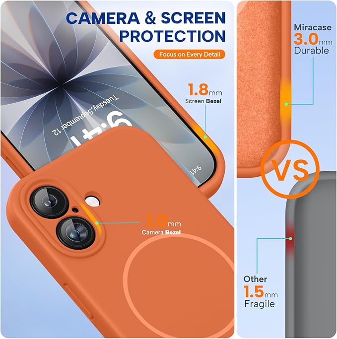 Miracase Silicone & Magnetic for iPhone 17 Case, Orange | Compatible with MagSafe, Silicone Camera Control Cover, Soft Microfiber Lining, Shockproof Drop Protection Phone Case for 17 - Image 3