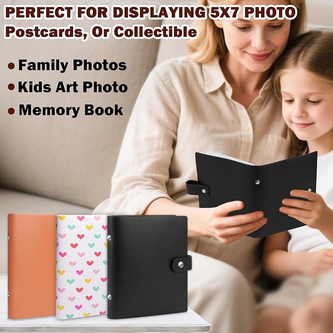 2 Pack Small Photo Albums 5x7 Pictures, 104 Photos Total, Black | Leather Cover, Buckle Design, Acid-Free Pages, Top-Loading Pockets, Compact Carry, Photos Postcards & Artwork - Image 8