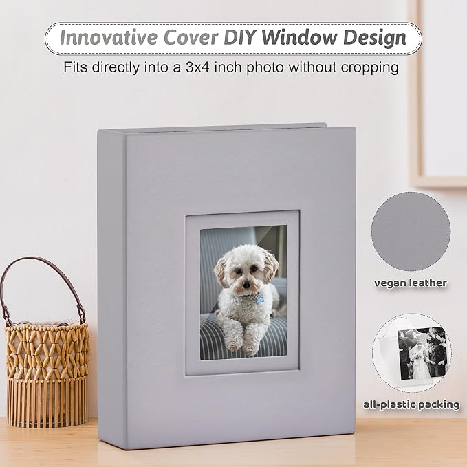 Popotop 4x6 Photo Album Holds 100 Pictures, Vegan Leather Hardcover | 100 Photos Capacity, Acid-Free Clear Slip-In Pockets, Compact Format, Front Photo Window, Gifts for Family Wedding Baby - Image 2