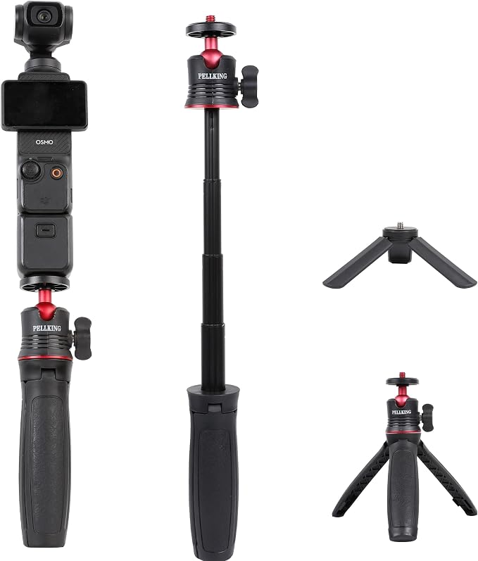 PellKing Tabletop Tripod and Handheld Selfie Stick/Poe Tripod Kit | for DJI OSMO POCKET 4 3 2 Camera and DJI OSMO NANO,DJI Osmo Action 6 5 Pro 4,Insta360 Luna Ultra X5 X4 X3 X2 Accessories by PellKing