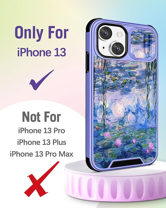 Buleens for iPhone 13 Case 6.1 Inch - with Ring Stand & Camera Cover Aesthetic Cute Designed for Women Girls Girly Pretty Blue Water Lily for Phone Case for iPhone 13 Compatible with Magsafe - Image 2