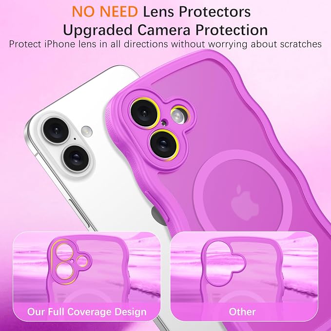 BENTOBEN Magnetic for iPhone 17 Case, Cute Wavy Full Camera Protection [Compatible with MagSafe] Translucent Matte Anti-Slip Bumper Women Girls Boys Protective Cover for 17 6.3", Berry Purple - Image 5