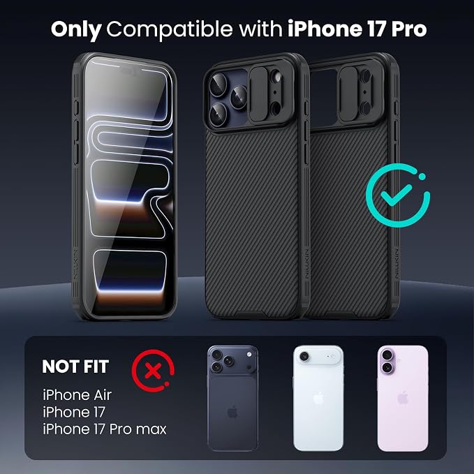 Nillkin for iPhone 17 Pro Case with Slide Camera Cover & Thin Slim Fit | Shockproof Protective | Protector Privacy | Phone Case Camera Lens Protector, Black - Image 10