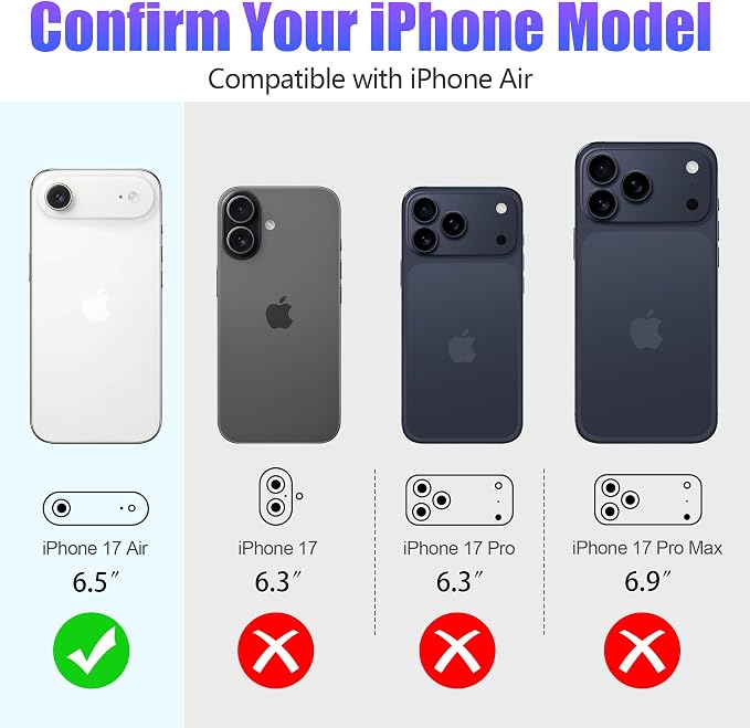 AGVEE 3+3 6 Pack for iPhone Air Camera Lens Protector Cover | Individual Bling Diamond & Bling Glitter Sparkle Cute Gem Metal Ring, 9H Tempered HD Glass - Image 2