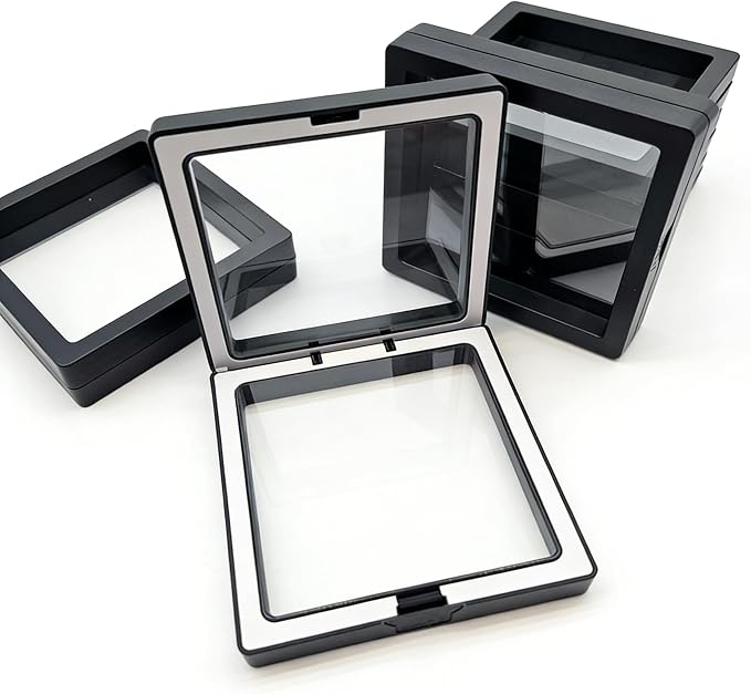 12 PCS Dual-Color Packaging Box 3D Floating Frame Display Stand, Color-Matching Packaging Display Box, Transparent Window Jewelry Case, PE Film Anti-Oxidation Storage Case. (Black+White) - Image 2