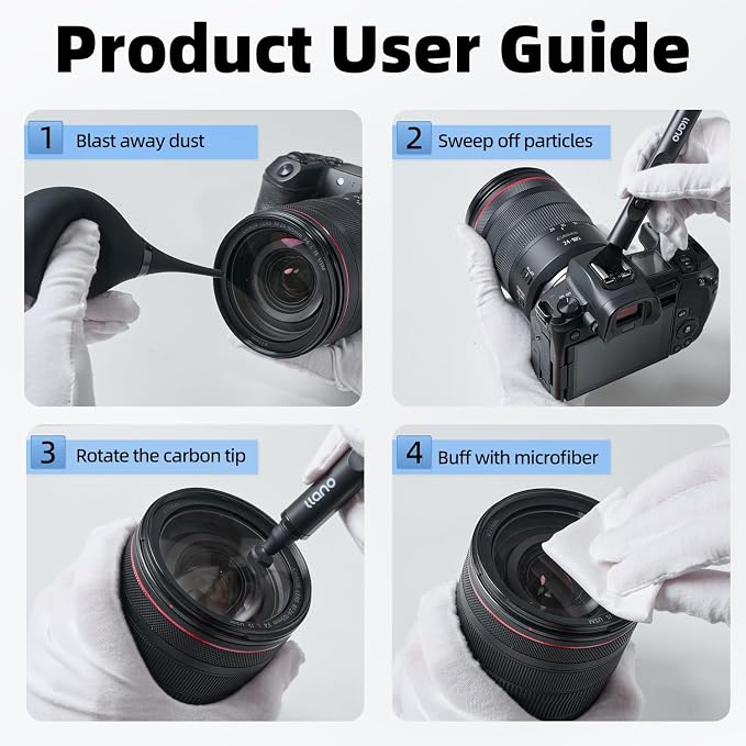 llano Camera Cleaning Kit, 25-in-1 DSLR Mirrorless Camera Lens Cleaner Kit | with Air Blower, Lens Cleaning Pen, 60ml Lens Cleaner Spray, Microfiber Cloths, Swabs, Wet Wipes, Storage Bag for Camera - Image 2