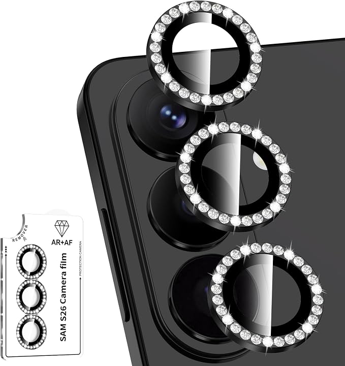 for Samsung Galaxy S26 Camera Lens Protector, Individual Metal Ring Tempered Glass Lens Cover, [Strong Adsorption] Scratch Resistant Ultra-Thin HD Clear Lens Cover, 1 Set-Black Diamond by Btscase