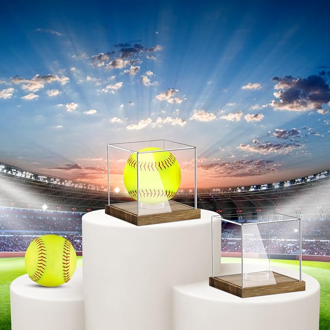 Clear Acrylic Softball Display Case with Wood Base, Memorabilia Stand Cube Holder, Dust Protection Transparent Storage Box for Single Ball Souvenir Softball Collections - Image 6