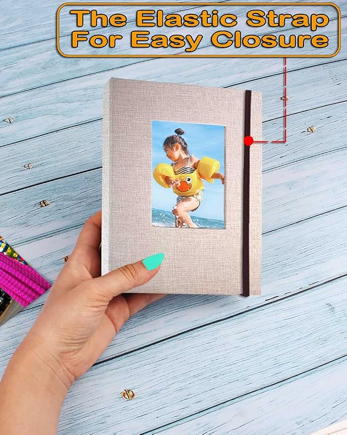 GPIRAL Small Photo Album 4x6 – Clear Pages, Linen Cover with Front Window, Pack of 2, Each Album Holds 52 Photos, Small Brag Book for 4x6 Pictures, Beige Fabric - Image 2