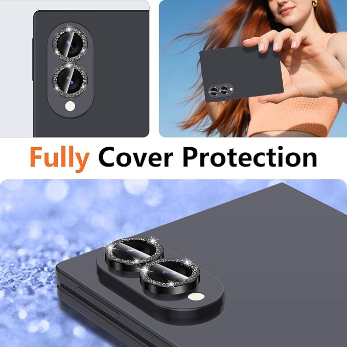 for Samsung Galaxy Z Fold 8 Camera Lens Protector, Individual Metal Ring Tempered Glass Lens Cover, [Strong Adsorption] Scratch Resistant Ultra-Thin HD Clear Lens Cover,1 Set-BlackSparkly - Image 8