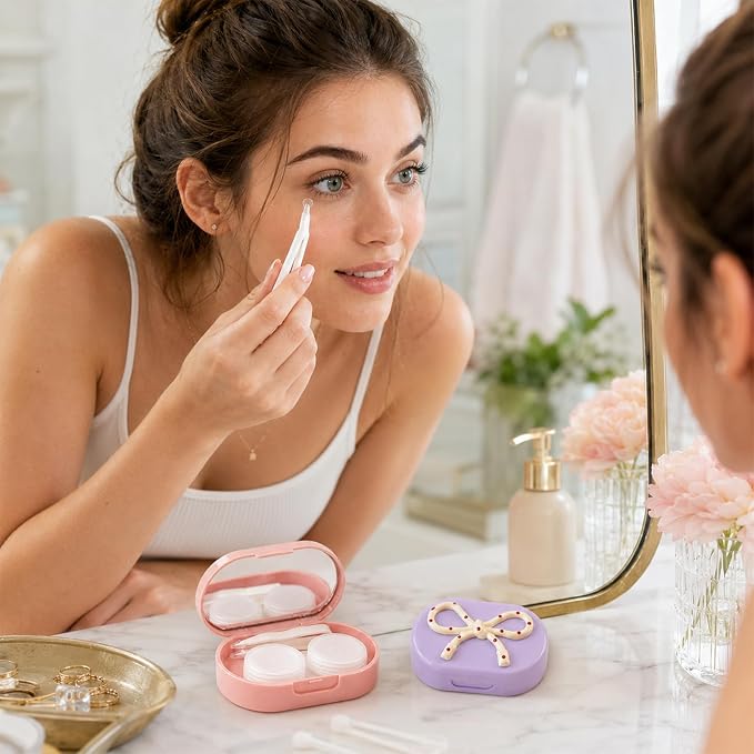 Cute Bow Contact Lens Case, Portable Travel Contact Lens Holder with Mirror, Aesthetic Bow Tie Contact Lenses Kit for Daily & Travel Use (#Style A) - Image 6