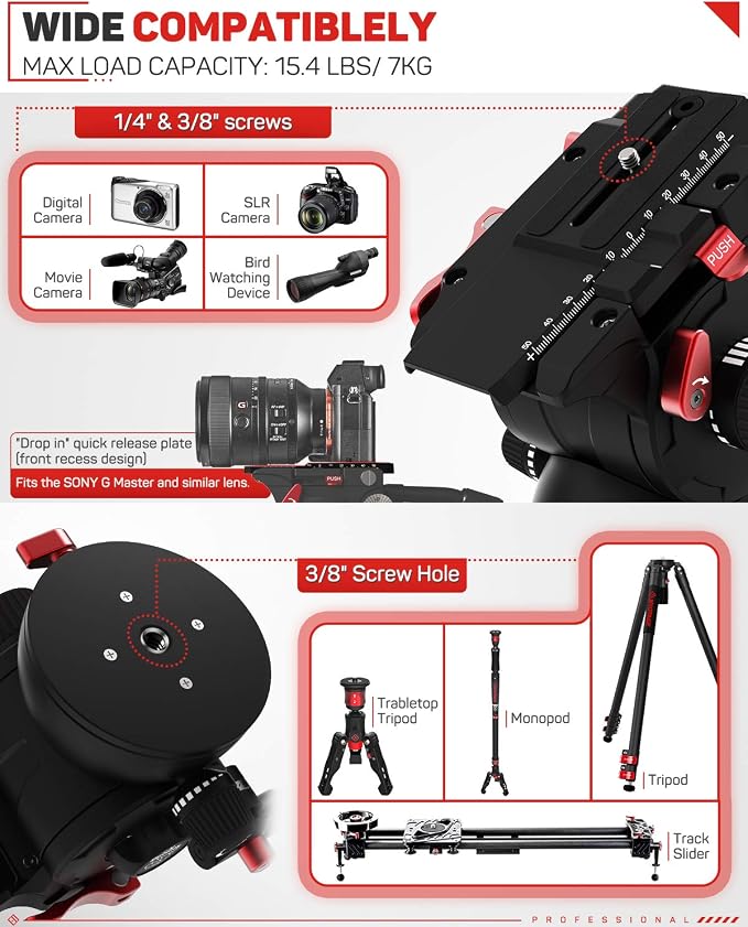IFOOTAGE Komodo K7 Fluid Head Video Tripod Head with Quick Release | Aluminum Fluid Drag Pan Head for DSLR Camera Camcorder Monopod Tripod, Quick Release Plate, Payload 7KG/15.4LB - Image 4
