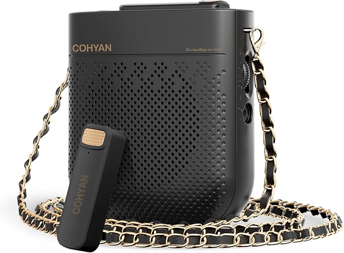 Voice Amplifier for Teachers with Wireless Lavalier Lapel Microphone, Portable Bluetooth Microphone & Speaker, Magnetic Charging Bullhorn Megaphone for Classroom, Meetings, Yoga (Black) by COHYAN
