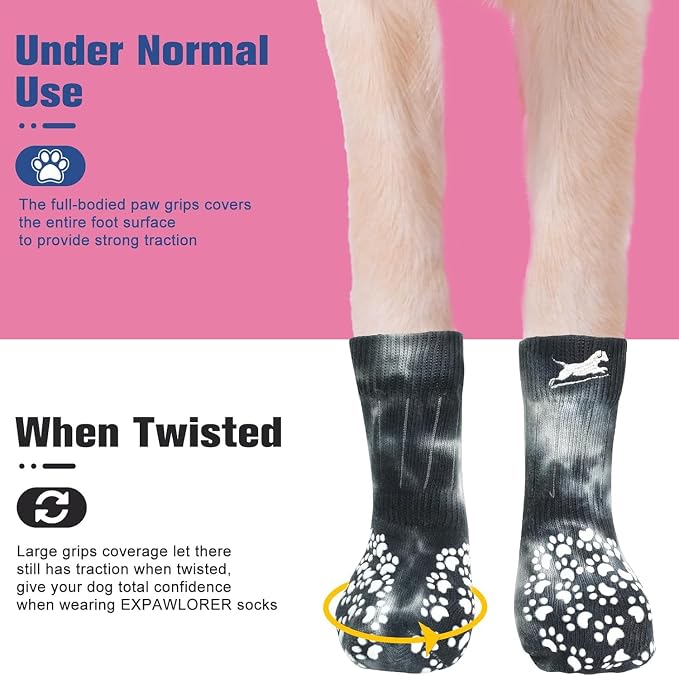 EXPAWLORER Anti Slip Dog Socks to Prevent Licking Paws, Dog Shoes for Hot Pavement, Dog Booties for Small Medium Large Senior Dogs, Traction Control Boots & Paw Protectors for Hardwood Floors - Image 5