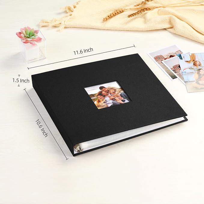 Mublalbum 10x10 Inch 3 Ring DIY Scrapbook Photo Album 80 Pages, Black | 3 Ring Binder Scrapbook, Linen Cover, 40 Plastic Sleeves 80 Pages, Memory Book for Wedding, Baby, Family, DIY Projects - Image 2