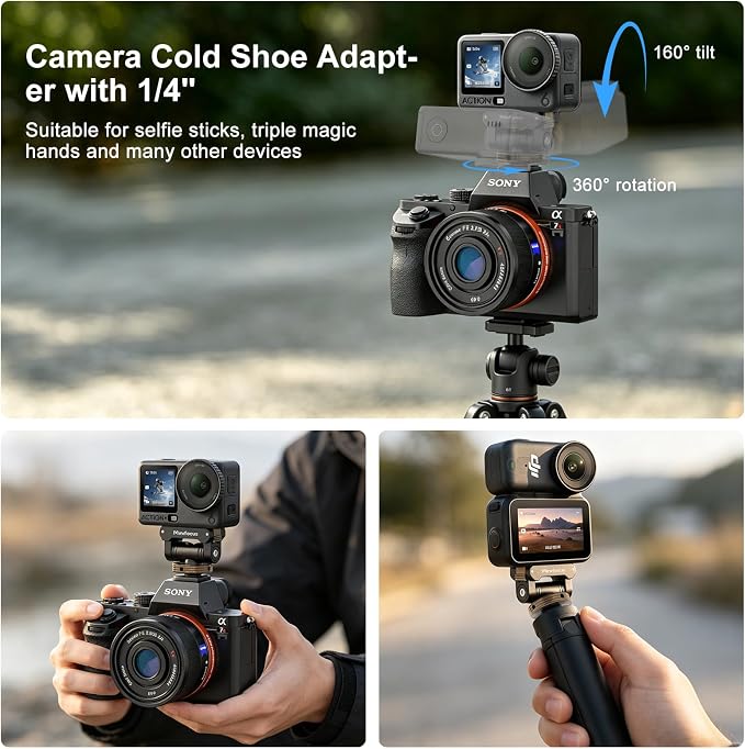 MINIFOCUS Cold Shoe Mount Adapter Compatible with DJI Osmo Nano/Action 6, Dual-Direction Magnetic Mount with 1/4" Screw Hole Quick Release Holder for Tripod DSLR Camera Hot Shoe Accessories - Image 8