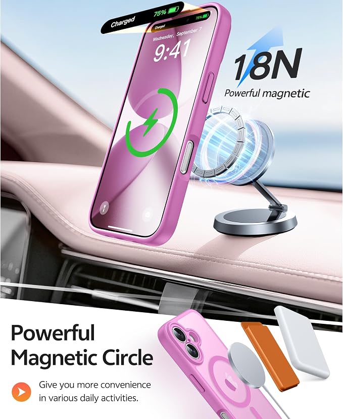 FNTCASE for iPhone 17 Case, Compatible with Magsafe, Glass Screen Protector | Full Camera Protection, Translucent Matte, 14FT Military Grade Drop Proof, Shockproof Protective Phone Cover, Pink - Image 3