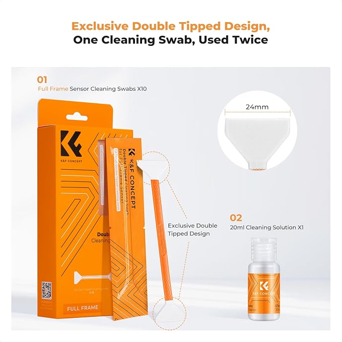 K&F CONCEPT Professional Full Frame Sensor Cleaning Kit with Sensor Cleaner | Double-Tipped Full-Frame Sensor Cleaning Swabs X10 and 20ml Sensor Cleaner,Precision Cleaning,for Nikon Canon Sony ,MA04 - Image 2