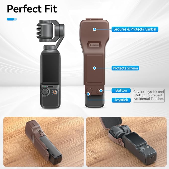 AMAZEAR Gimbal Screen Protective Cover for DJI OSMO Pocket 4/3/Xtra Muse, Pocket4 Accessories Portable Lens Cap Hard Case with Soft Lining for Carry/Protection/Storage, Quick Open/Close, Brown - Image 2