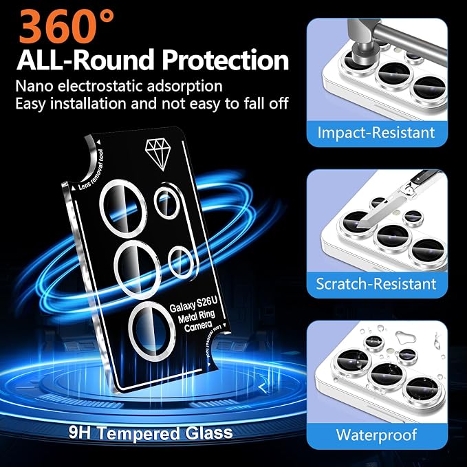 for Samsung Galaxy S26 Ultra Camera Lens Protector, Individual Metal Ring Tempered Glass Lens Cover, [Strong Adsorption] Scratch Resistant Ultra-Thin HD Clear Lens Cover, 1 Set-Silvery - Image 4