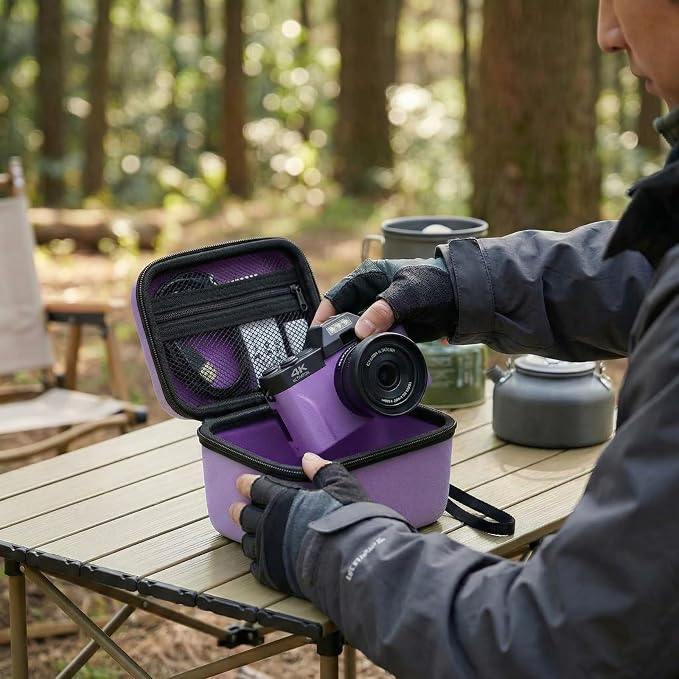 Comecase Vlogging Camera Case for Duluvulu/for VJIANGER 4K Digital Cameras | Mesh Pocket for Charging Cables and Batteries, Travel Storage for Vloggers, Parties and Camping (Purple) - Case Only - Image 9