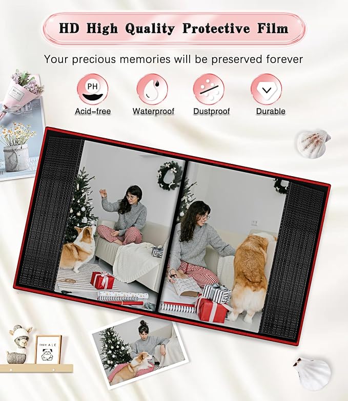 Ejblfe Photo Album 4x6,Linen Cover Slide-in Photo Album Book Can Holds 100 4x6 Photos with 50 Black Sheets for Family,Wedding,Baby and Holiday Pictures (Red) - Image 4