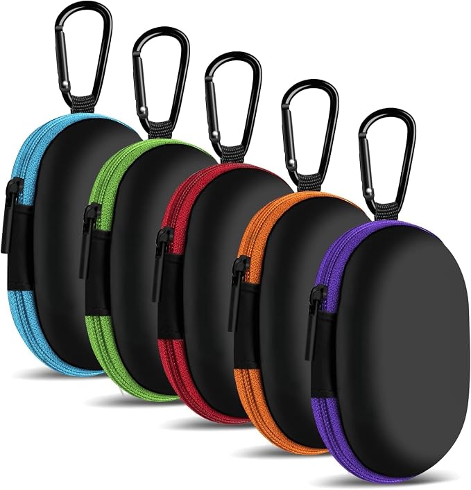 5 Pack Earbud Case Storage Bag with Carabiner for Headphones, Oval | Portable EVA Carrying Case, For Wired/Wireless Headphones, SD Card Storage, Camera Chip by MOLOVACase