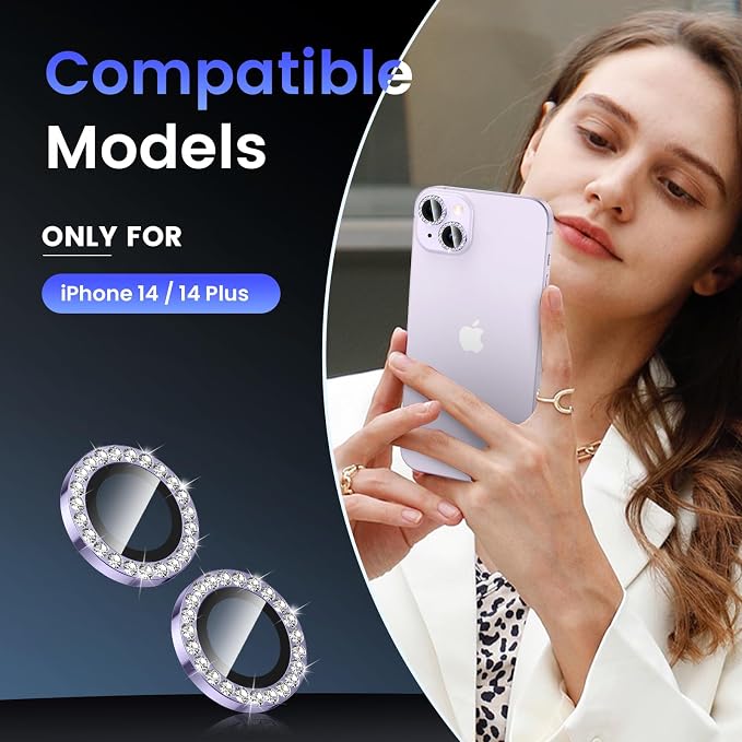 Tensea for iPhone 14/14 Plus Camera Lens Protector Bling, Camera Cover | 9H Tempered Glass Camera Screen Protector, Metal Individual Ring for iPhone14 6.1inch/ 14Plus 6.7inch, HD Clear, Easy Install - Image 2
