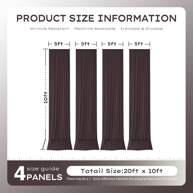 20x10ft Wrinkle Free Brown Backdrop Curtains for Party Background, 4 Panels 5x10ft Silky Polyester Photo Backdrop Drapes Back Drop Cloth for Wedding Birthday Photography Baby Shower Decor - Image 5