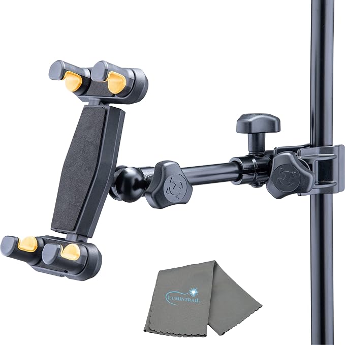 Hercules DG307B Adaptive Series 2-in-1 Smartphone/ Tablet Holder, 6.1” to 13”, Attaches to Desk, Round & Square Tubes, w/ a Lumintrail Cleaning Cloth by Lumintrail