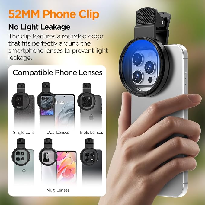 52MM Coral Reef and Reef Tank Filter Kit for Phone, CPL Polarizing+20,000k Yellow+15,000k Orange+10x Macro, Clip, Saltwater Aquarium Lens Compatible with iPhone16 15 Pro Max Samsung Moto Google TCL - Image 2